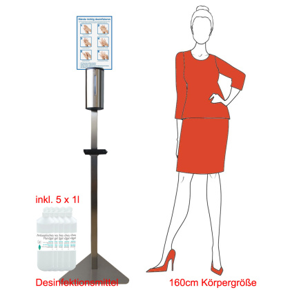 Edelstahl Ständer mit Automatischem Desinfektionsmittelspender 700ml Edelstahl Berührungslos + 5l Desinfektionsmittel Handgel