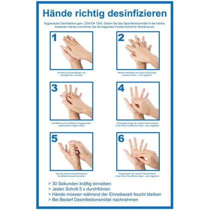 Motiv Richtig Hände desinfizieren EN 1500 Aufkleber für Edelstahlständer