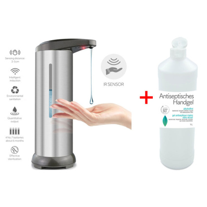 Automatischer Desinfektionsmittelspender 280ml Edelstahl Sichtfenster Berührungslos mit Sensor + 1000ml Desinfektionsgel